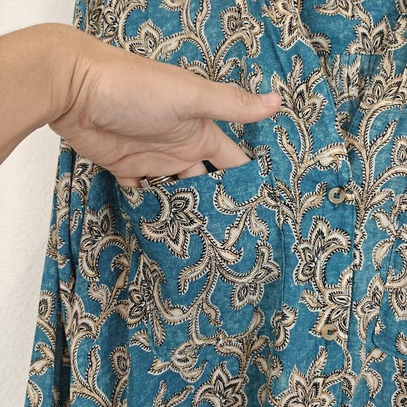 Anthropologie Pilcro Leilani Blue Motif Tunic Long Sleeve Button Down Shirt SM - Picture 9 of 15
